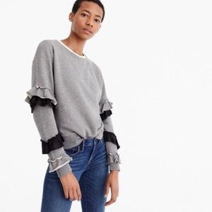 J. Crew Gray Ruffle-Sleeve Crewneck Sweatshirt